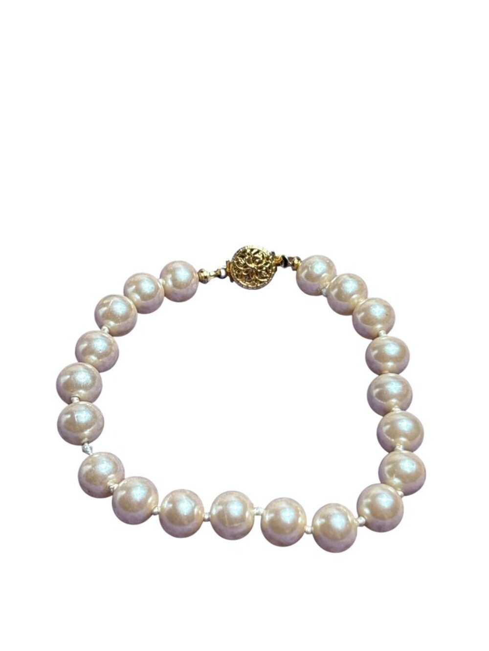 Vintage Knotted Faux Pearl Beaded Bracelet Goldtone Box Clasp 6.75 inches Long